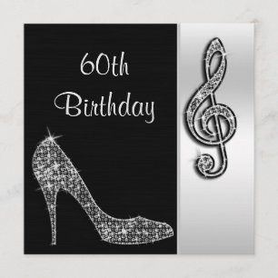 Silver Stiletto & Treble Cleft 60th Birthday Invitation