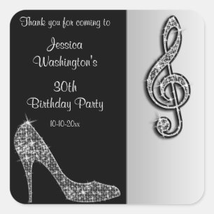 Silver Stiletto & Treble Cleft Birthday Thank You Square Sticker