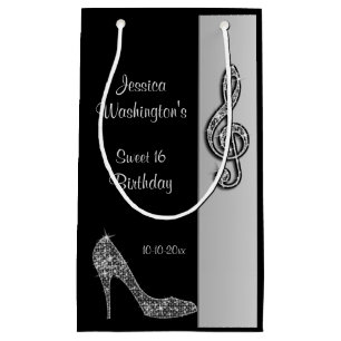 Silver Stiletto & Treble Cleft Sweet 16 Birthday Small Gift Bag
