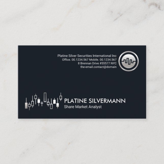 Silver Stock Share Market Graph Money Market Business Card (Front)