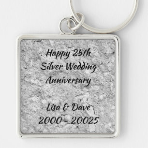 Silver Stone 25th Silver Wedding Anniversary Key Ring
