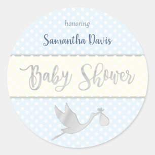 Silver Stork Baby Boy Baby Shower Classic Round Sticker