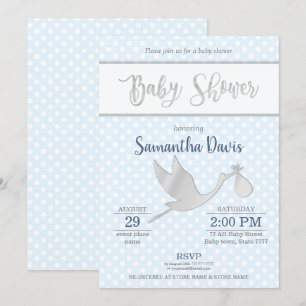 Silver Stork Baby Boy Baby Shower Invitation