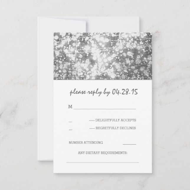 silver string lights wedding RSVP cards (Front)