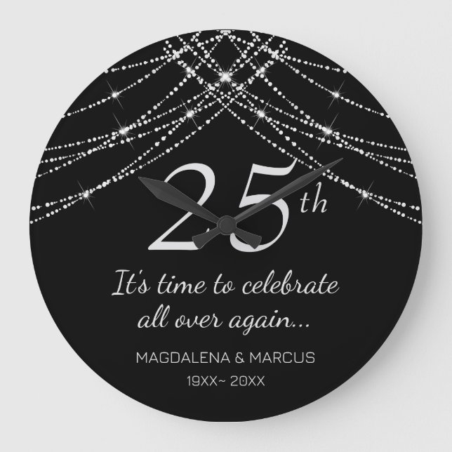 Silver String Wedding Anniversary Large Clock (Front)