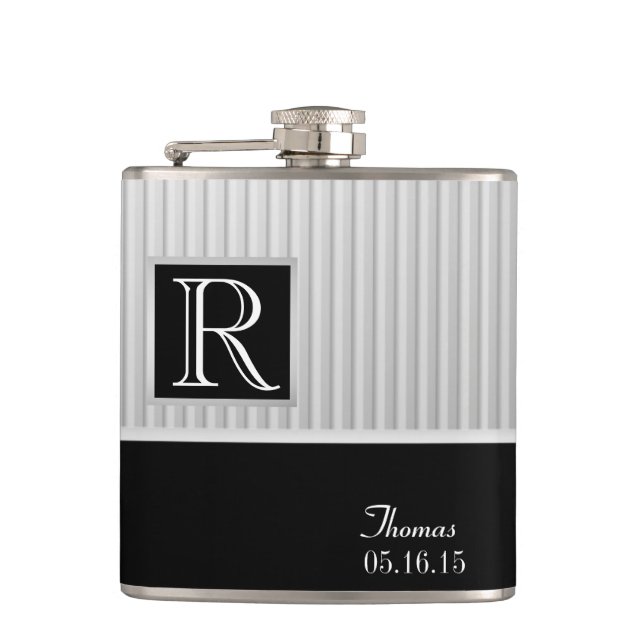 Silver Stripe Monogram Hip Flask (Front)