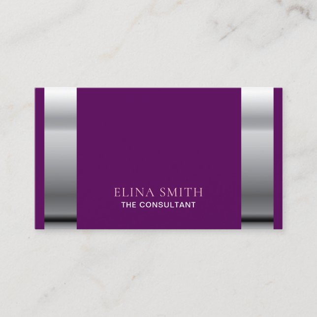 Silver Stripe Purple Minimal Modern Consultant  Business Card (Front)