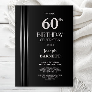 Silver Striped Black Grey 60th Birthday Party Invitation
