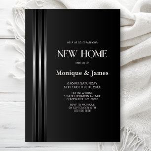 Silver Striped Black Grey Housewarming Party Invitation