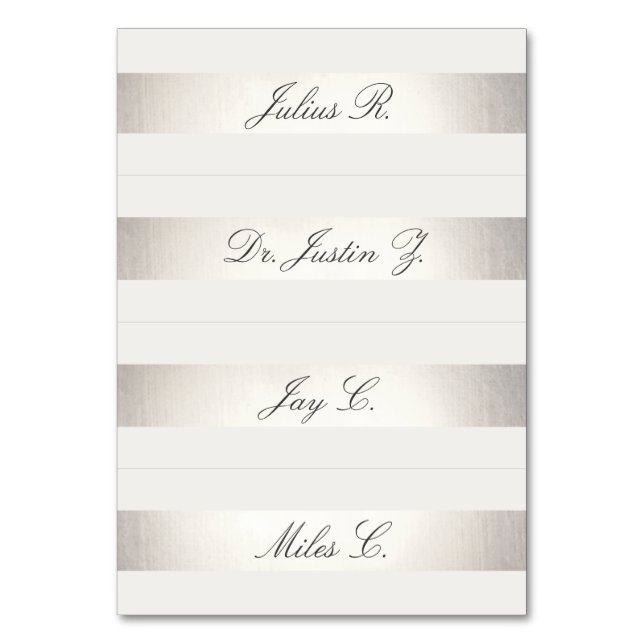 Silver Striped Multiple Name Tag Wedding Table Number (Front)