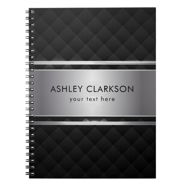 Silver Stripes Black Background  Notebook (Front)