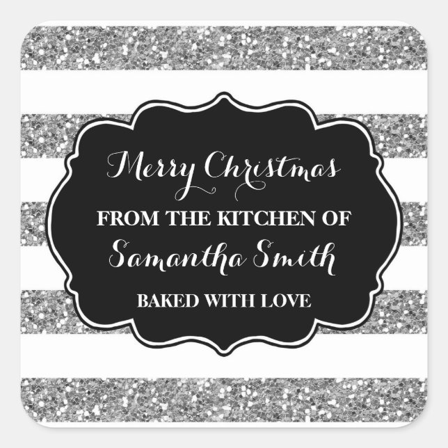 Silver Stripes Christmas Baking Sticker (Front)