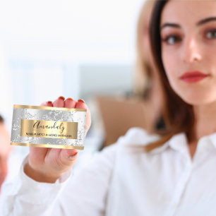 Silver Strokes Marble Beauty Shop Grey Grey Business Card