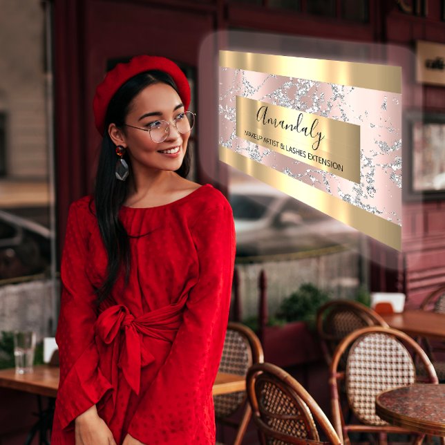 Silver Strokes Marble Beauty Shop Rose VIP Business Card (Silver Strokes Marble Beauty Shop Rose VIP Business Card)