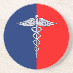 Silver Style Caduceus Medical Symbol League Coaster