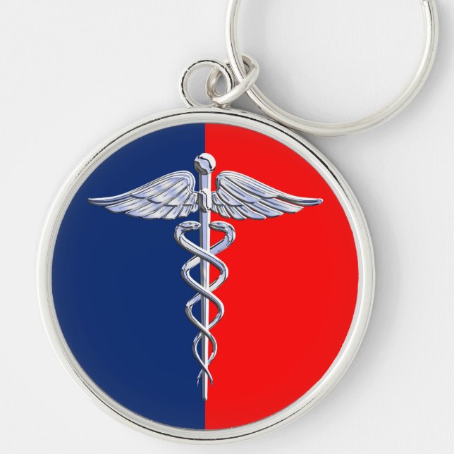 Silver Style Caduceus Medical Symbol League Key Ring (Front)