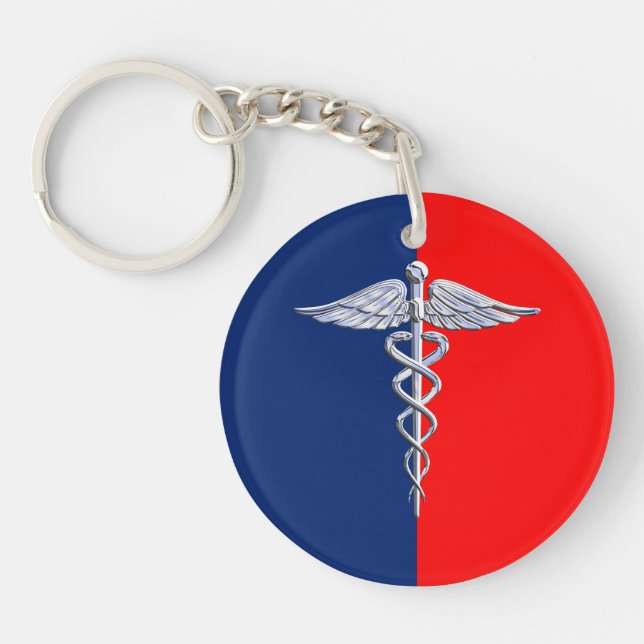 Silver Style Caduceus Medical Symbol League Key Ring (Front)