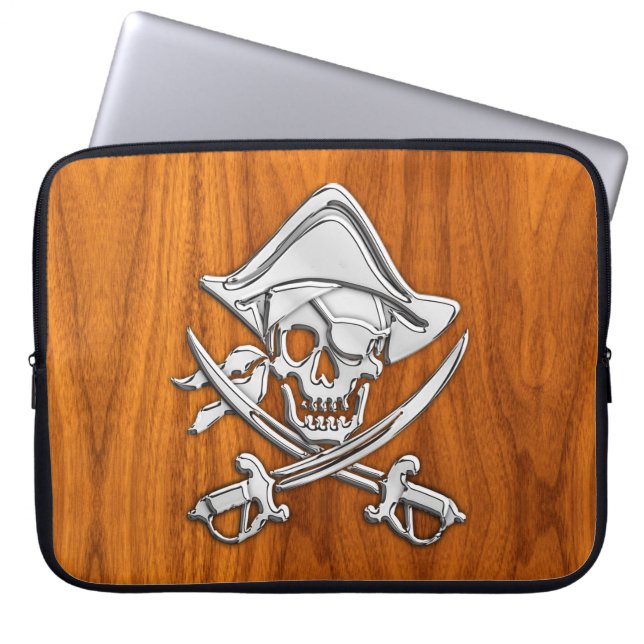 Silver Style Pirate on Teak Veneer Laptop Sleeve (Front)