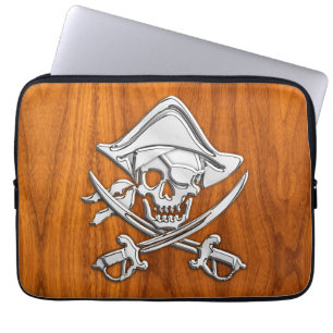 Silver Style Pirate on Teak Veneer Laptop Sleeve