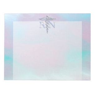 Silver Style RN Caduceus Medical Mother Pearl Notepad