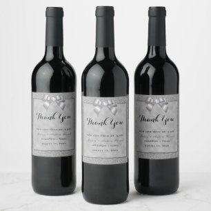 Silver & Stylish Glitter Wedding Favour Wine Label