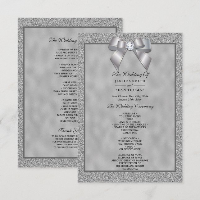Silver & Stylish Glitter Wedding Program (Front/Back)