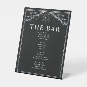 Silver Sun and Moon Tarot Card Wedding Bar Menu Pedestal Sign