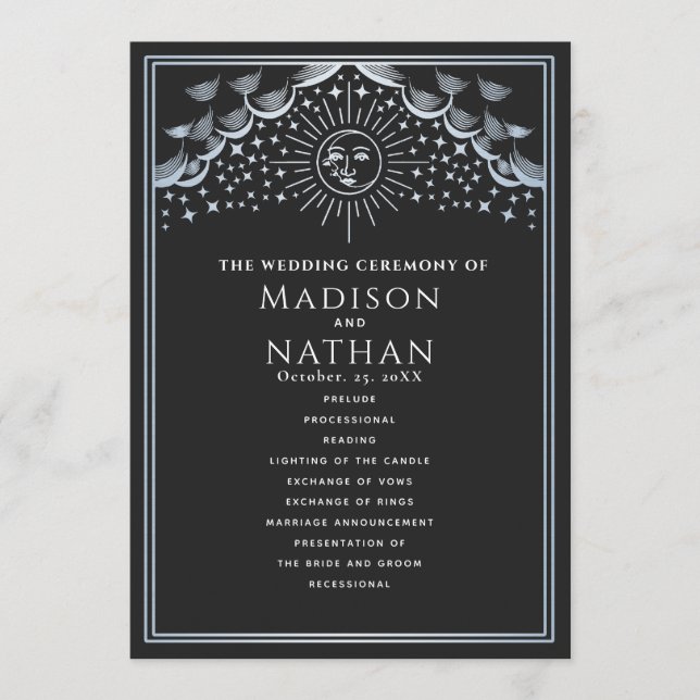 Silver Sun and Moon Tarot Wedding Program (Front)