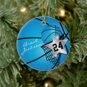 Silver Superstar Basketball   DIY Text   Blue Ceramic Ornament