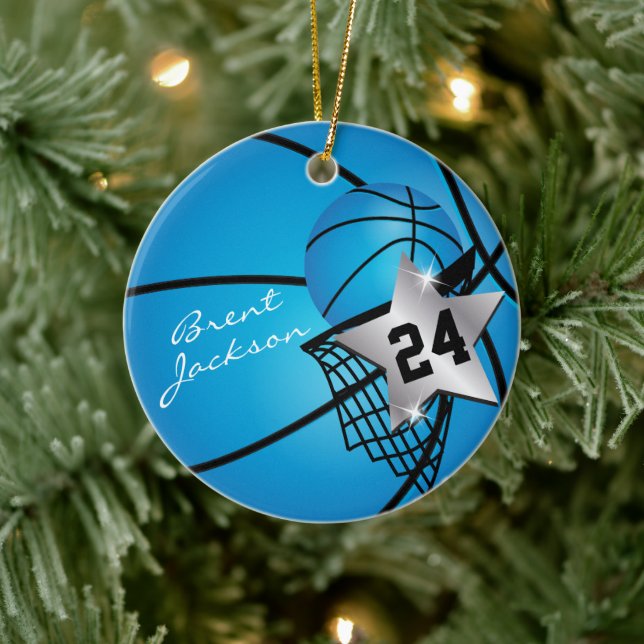 Silver Superstar Basketball | DIY Text | Blue Ceramic Ornament (Tree)
