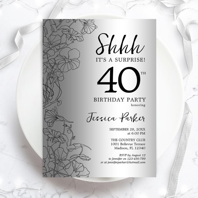 Silver Surprise 40th Birthday Invitation (Creator Uploaded)