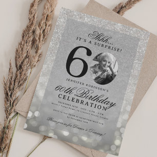 Silver SURPRISE Photo Glam 60th Birthday Party  Invitation