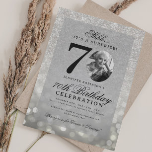Silver SURPRISE Photo Glam 70th Birthday Invitation