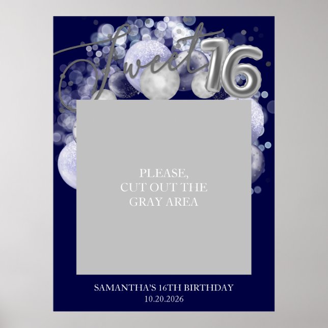 Silver Sweet 16 Balloons Photo Prop Royal Blue Poster (Front)
