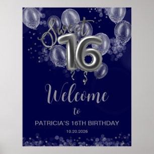 Silver Sweet 16 Balloons Royal Blue Welcome Sign
