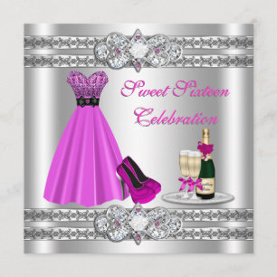 Silver Sweet Sixteen Gown Invite