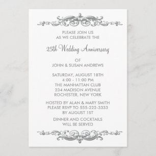 Silver Swirl 25th Wedding Anniversary Party Invitation