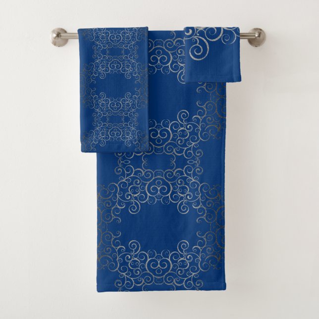 Silver Swirls Arabesque Bath Towel Set (Insitu)