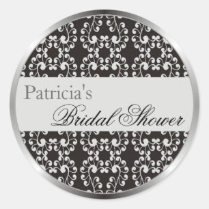 Silver Swirls Bridal Shower Favour Stickers - Blac