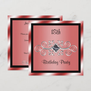 Silver Swirls & Diamond 18th Birthday Party Invitation