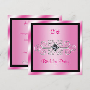 Silver Swirls & Diamond 21st Birthday Party Invitation