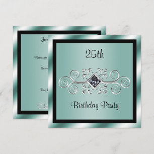 Silver Swirls & Diamond 25th Birthday Party Invitation