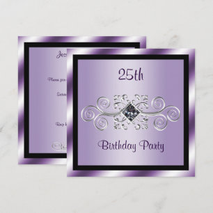 Silver Swirls & Diamond 25th Birthday Party Invitation