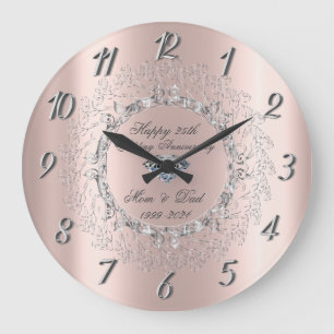 Silver Swirls Diamond 25th Wedding Anniversary Large Clock