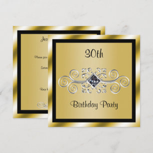 Silver Swirls & Diamond 30th Birthday Party Invitation