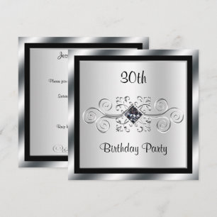 Silver Swirls & Diamond 30th Birthday Party Invitation