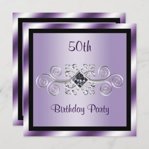 Silver Swirls & Diamond 50th Birthday Party Invitation