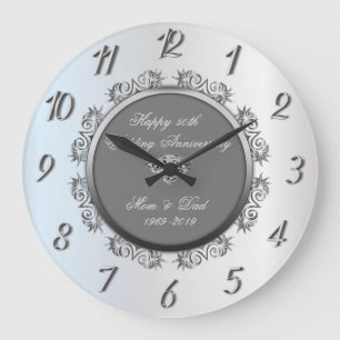 Silver Swirls Diamond 50th Wedding Anniversary Large Clock
