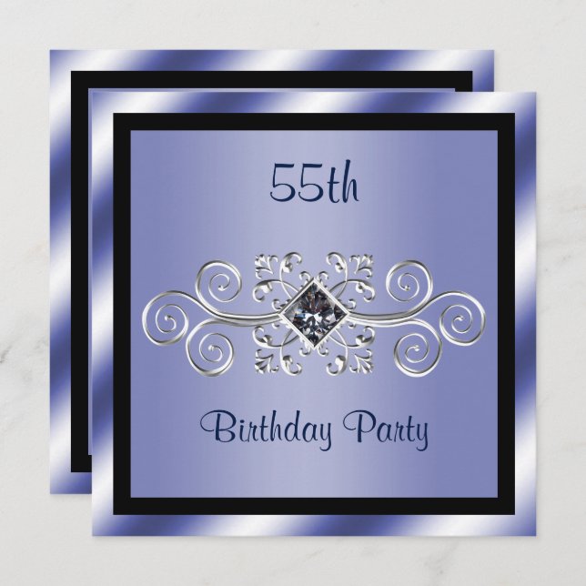 Silver Swirls & Diamond 55th Birthday Party Invitation (Front/Back)