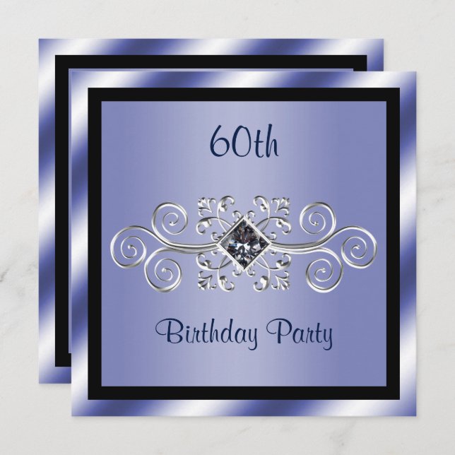Silver Swirls & Diamond 60th Birthday Party Invitation (Front/Back)